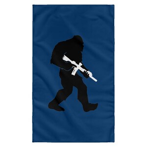 Bigfoot Right to Bear Arms Flag, 2nd Amendment Bigfoot Gift, Sasquatch Carrying Rifle, Sasquatch Hunter Sublimated Wall Flag