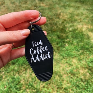 Iced Coffee Addict Motel Keychain, Retro Motel Keychain, Vintage Motel Keyring, Aesthetic Keychain, Motel Keychain Gift
