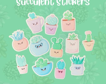 Cactus succulente stickers, schattige stickers, plantstickers, cactussenstickersets, stickerbundel, succulente stickers
