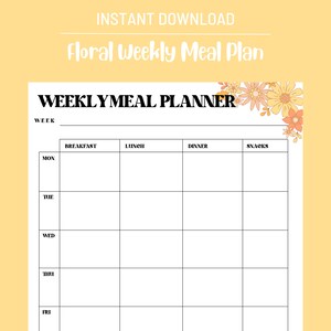 Minimalist Floral Weekly Meal Plan Printable | Meal Plan Digital | PDF Meal Plan list | Instant Download | Boho Meal Planner