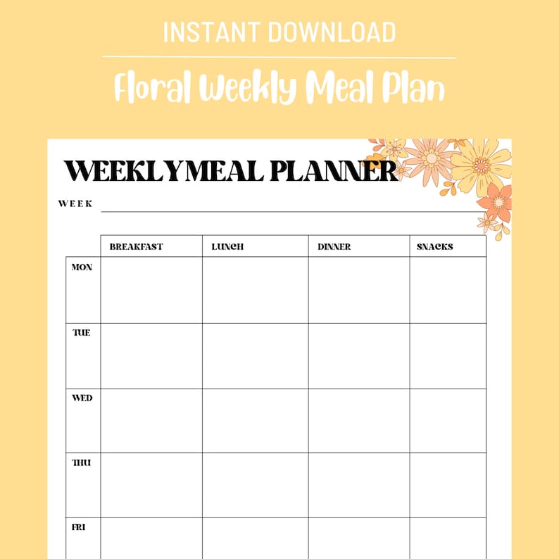 Minimalist Floral Weekly Meal Plan Printable | Meal Plan Digital | PDF ...