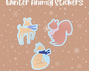 Adesivos de animais da floresta de inverno, adesivos fofos, adesivos de animais, conjuntos de adesivos de inverno, pacote de adesivos, adesivos de férias