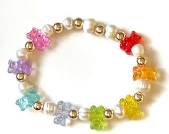Gummy Bear Bracelet, Beaded Gold Bracelet With Bear Charms, Gummy Bear Charm Bracelet, Cute Bracelet For Girls Gift, Gummy Bear Gear
