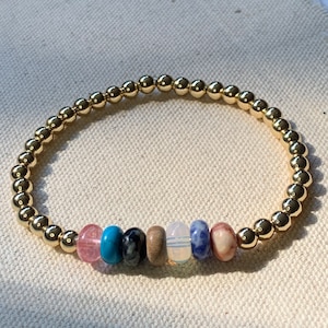 Colorful Gemstone Gold Beaded Bracelet Gold Beaded Bracelet | 5mm Gold Beaded Bracelet with Rainbow Gemstones | Rainbow gemstone bracelet