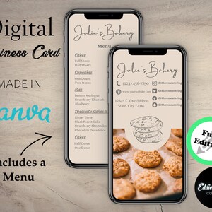 Digitale Bäckerei Visitenkarte für iPhone | Lieferservice | Personalisierte Visitenkarte | Kekse | Canva Template,| Bäckerei mit editierbarem Menü
