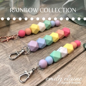Rainbow Silicone Beaded Keychain, Beaded Keychain, Backpack Keychain, Beaded Nylon String, Silicone Bead Keychain, High School Gift