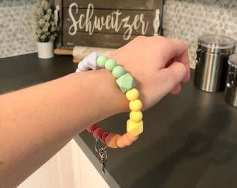 Beaded Silicone Key Ring, Beaded Wristlet, Large Bangle Key Ring, Silicone Bead Wristlet for Keys, Beaded Keychain Wristlet, Silicone beads