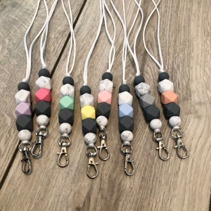 Silicone Bead Lanyard for Teachers Nurses and Students, Beaded ID Badge Necklace Lanyard, Beaded Badge Holder for Teachers and Nurses