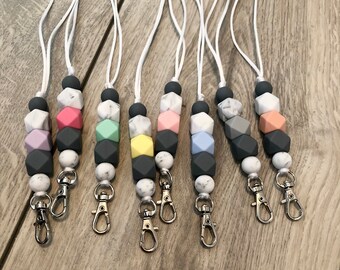 Silicone Bead Lanyard for Teachers Nurses and Students, Beaded ID Badge Necklace Lanyard, Beaded Badge Holder for Teachers and Nurses