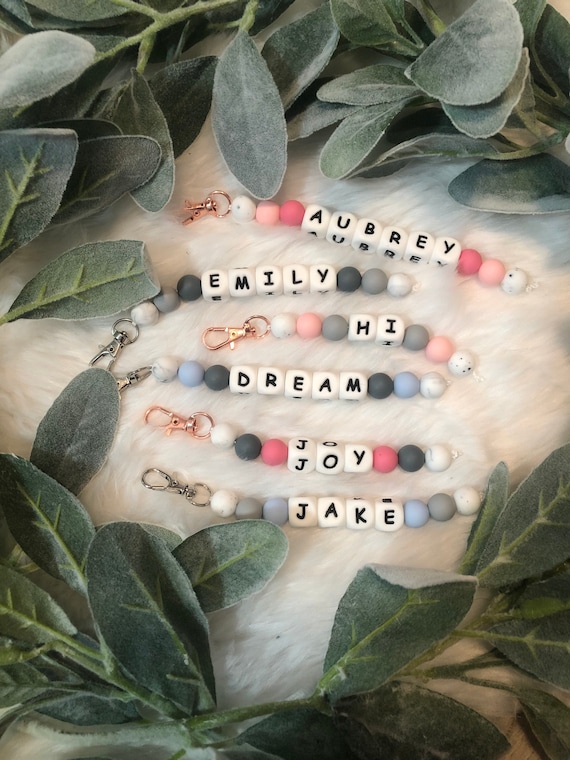 Silicone Beaded Name Tag Customizable Beaded Keychain Etsy