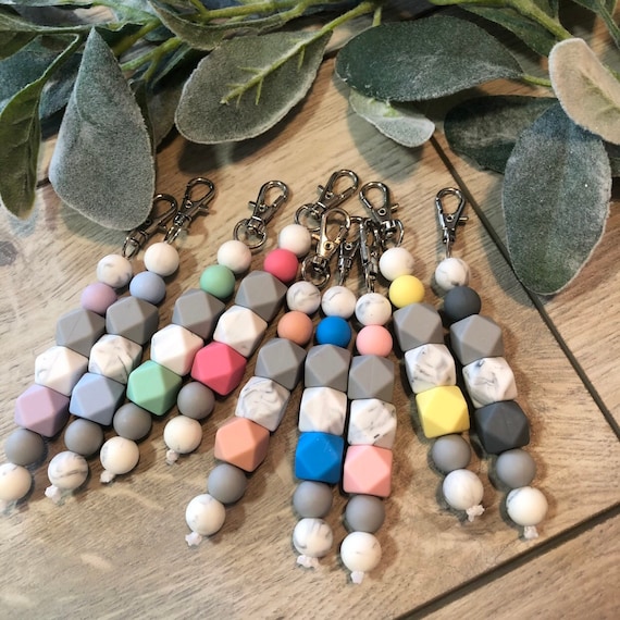 Colorful Beaded Keychains Set Colorful Charm Keychain Set | Cute Pastel Yellow Beaded  main image 2