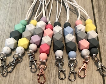 Beaded Lanyard, Teacher Lanyard, Silicone Bead Lanyard, Beaded Badge Holder, Teacher Beaded Lanyard, ID Badge Lanyard, Fashion Lanyard
