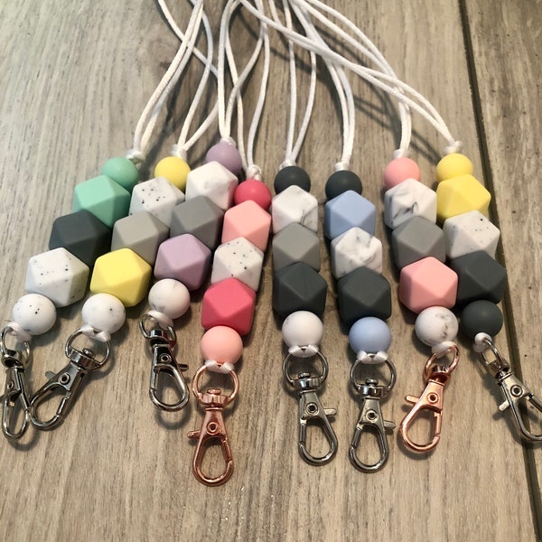 Beaded Lanyard, Teacher Lanyard, Silicone Bead Lanyard, Beaded Badge Holder, Teacher Beaded Lanyard, ID Badge Lanyard, Fashion Lanyard