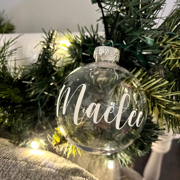 Name Ornament for Kids and Family, Clear Fillable Christmas Ornament, Customizable Name Ornament, Clear Ornament Customizable with Names
