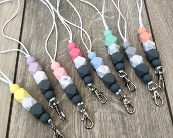 Beaded Lanyard, Teacher Lanyard, Silicone Bead Lanyard, Beaded Badge Holder, Teacher Beaded Lanyard, ID Badge Lanyard, Fashion Lanyard