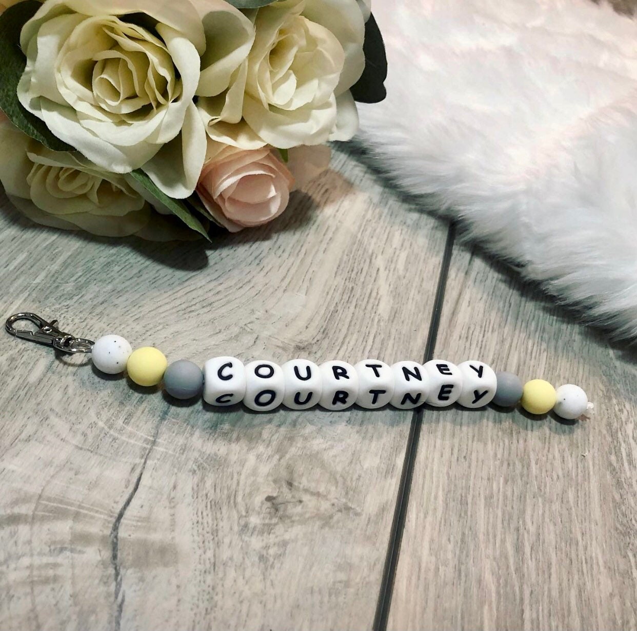 Silicone Beaded Name Tag Customizable Beaded Keychain Etsy