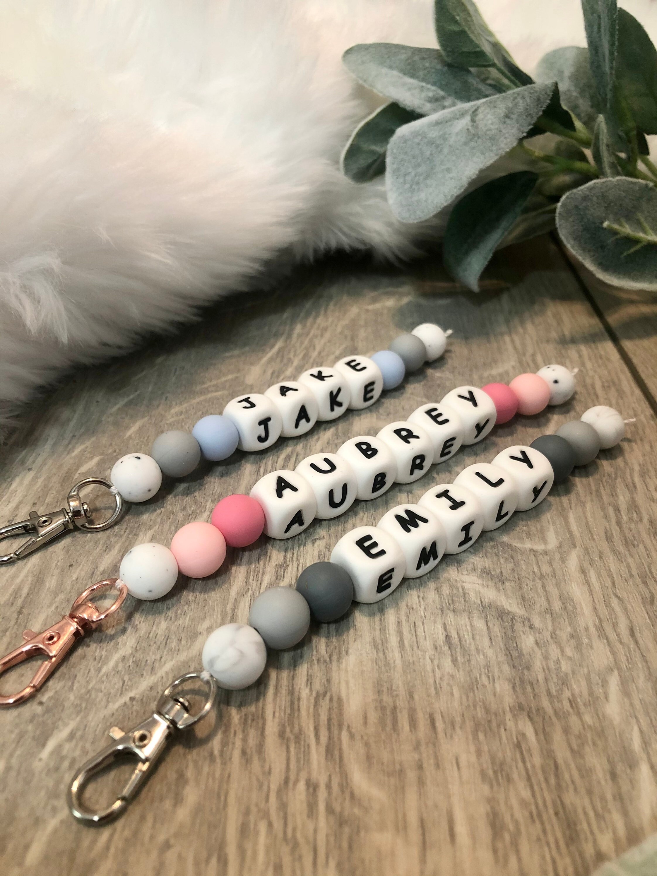 Silicone Beaded Name Tag Customizable Beaded Keychain Etsy