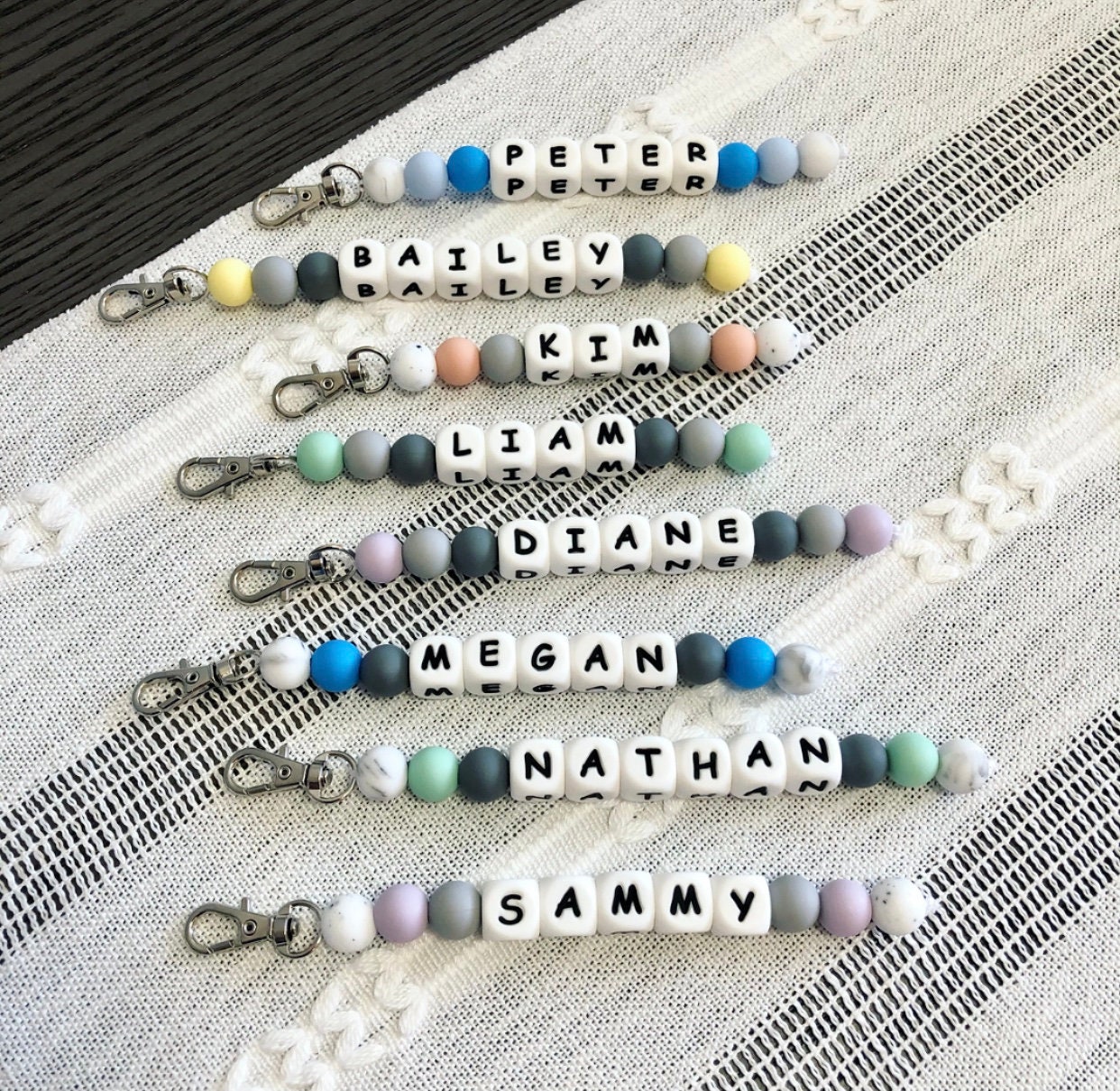 Silicone Beaded Name Tag Customizable Beaded Keychain Etsy