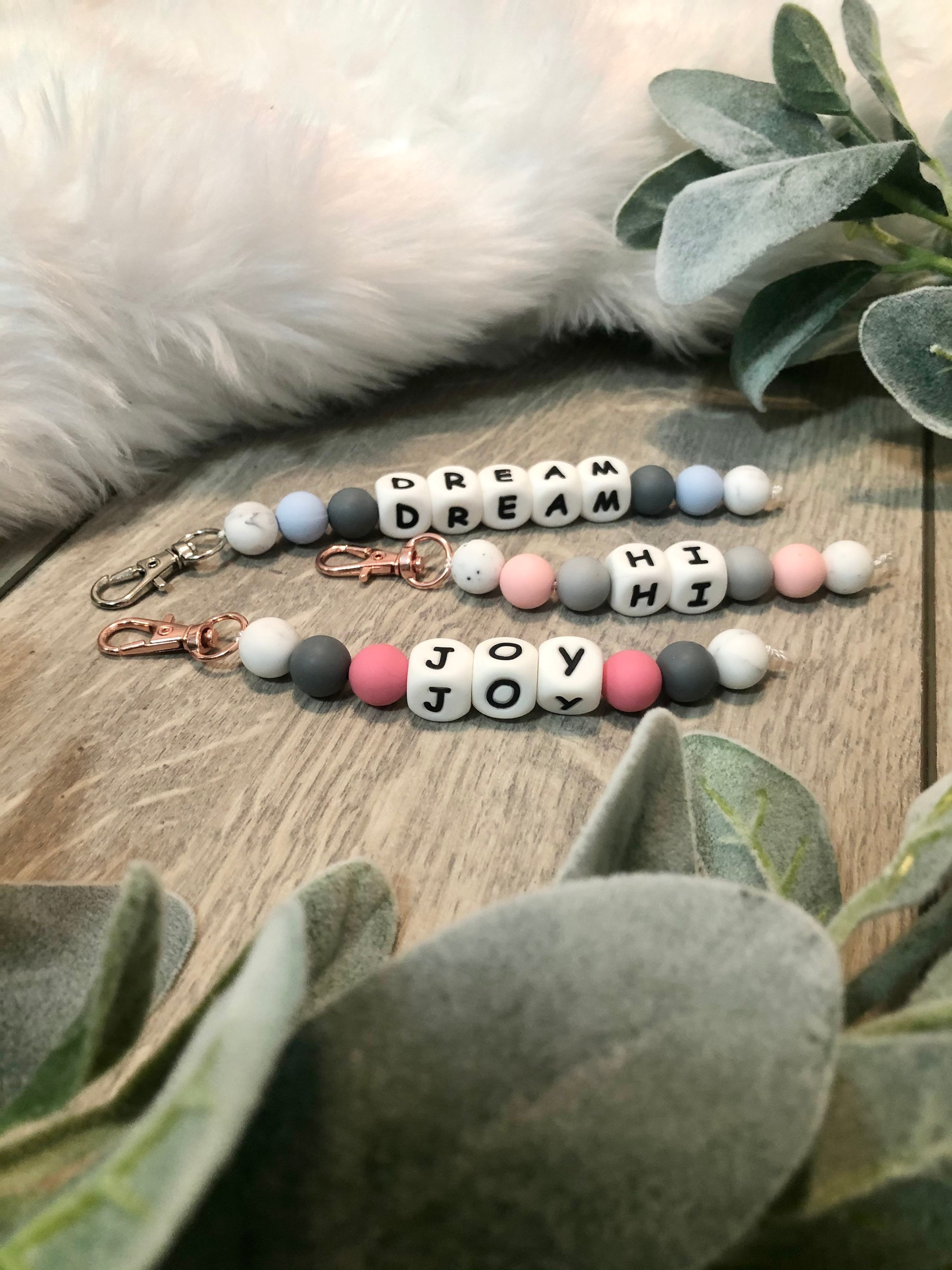 Silicone Beaded Name Tag Customizable Beaded Keychain Etsy