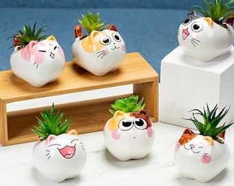 Adorable cat pots - flower planters - ceramic pots - animal pots - cute planters