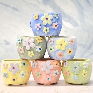 Flower pots with diamond - crystal pots - succulent planters - handmade pots - ceramic planters - Maifan pots