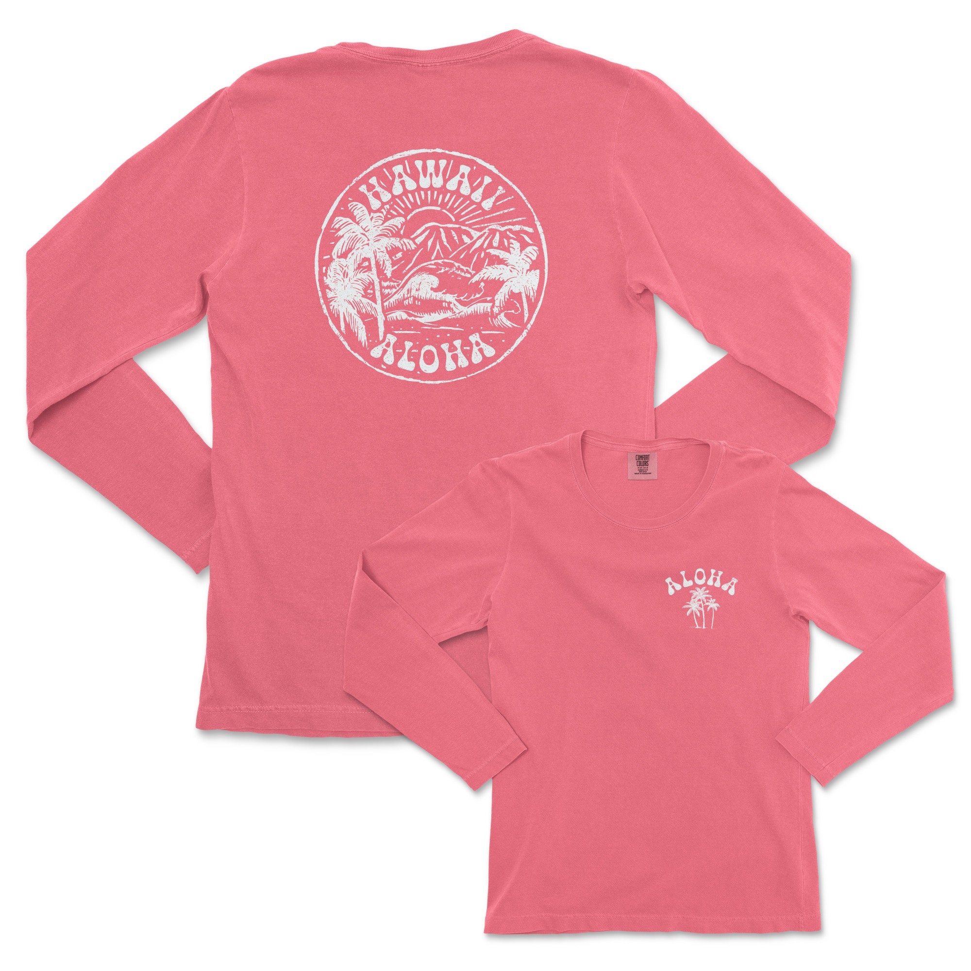 Hawaii Aloha Long Sleeve Shirt Front and Back Print