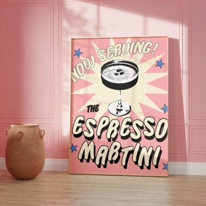 Espresso Martini Cute Wall Print, Poster Art Print, Retro Wall Decor, Large Wall Art, Vintage Prints, Cocktail Poster