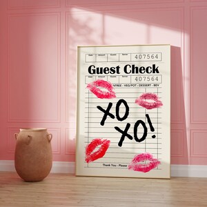 XOXO! Kisses Guest Check Trendy Wall Art, Wall Art Prints, Bar Cart Aesthetic Posters Retro Art Print Girly Pink