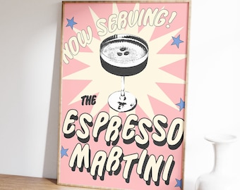 Espresso Martini Cute Wall Print, Digital Download Print, Retro Wall Decor, Large Printable Art, Downloadable Prints
