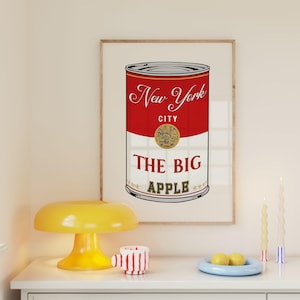 New York City The Big Apple Soup Can Wall Print, Bar Cart Aesthetic, Cute Girly Wall Decor, Trendy Posters, Preppy, Retro Wall Art