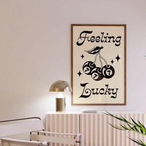 Feeling Lucky 8 Ball Quote Wall Print, Physical Poster Print, Retro Wall Decor, Large Wall Art, Trendy Prints