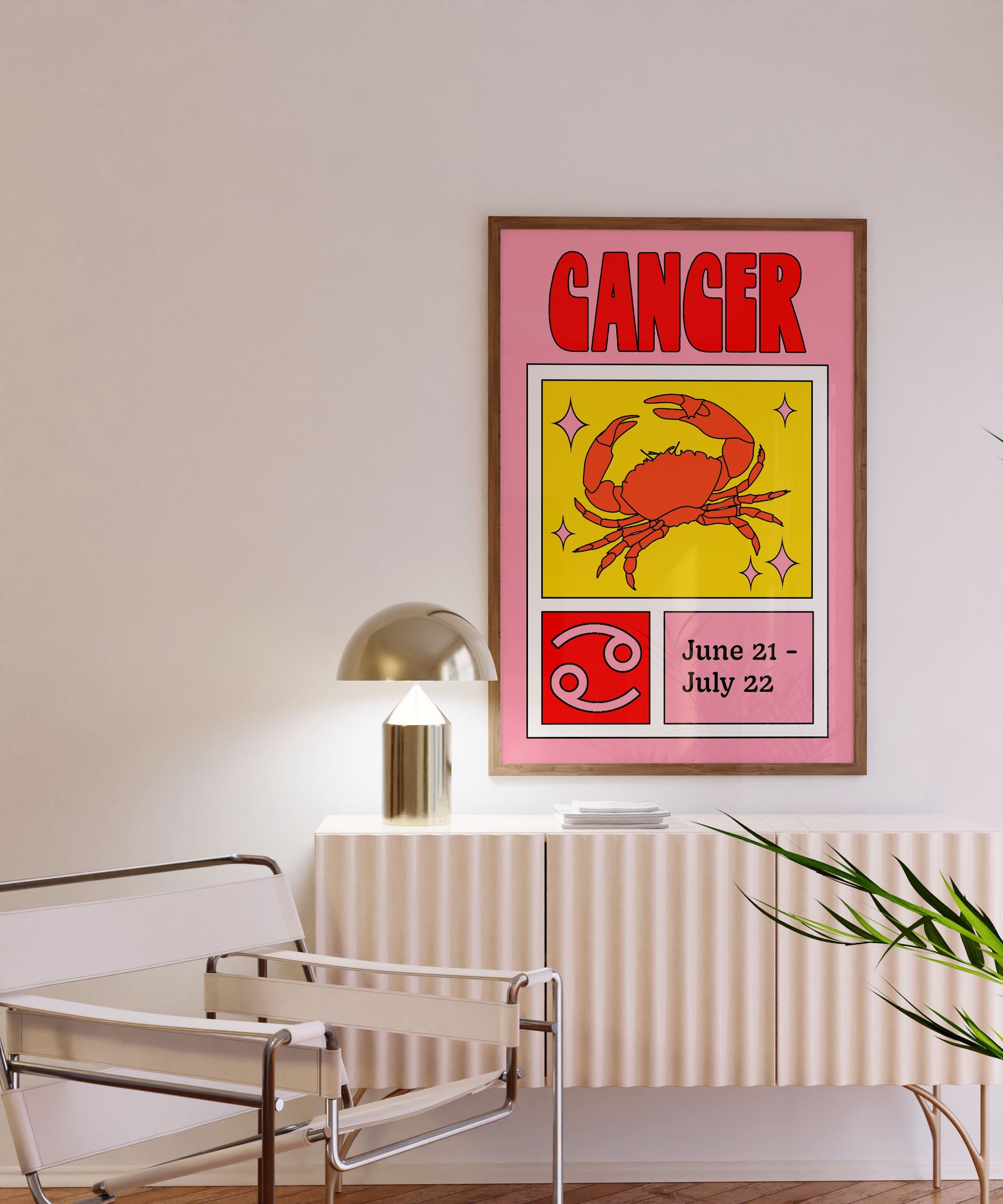 Cancer Retro Zodiac 70's Inspired Wall Print, Digital Download Print, Retro Wall Decor, Large Printable Art, Downloadable Prints