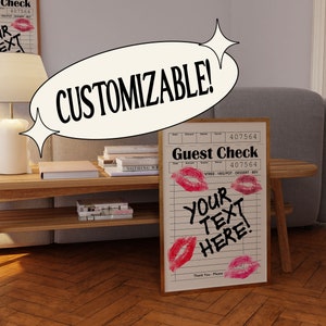Customizable Kisses Guest Check Art Print, Trendy Wall Art, Bar Cart Aesthetic, Custom Wall Prints, Retro Aesthetic Printable Wall Art