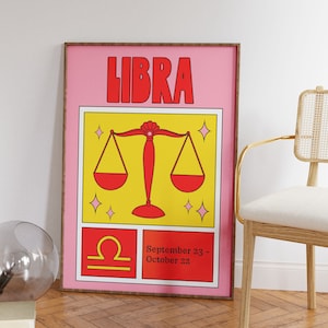 Libra Retro Zodiac 70's Inspired Wall Print, Digital Download Print, Retro Wall Decor, Large Printable Art, Downloadable Prints