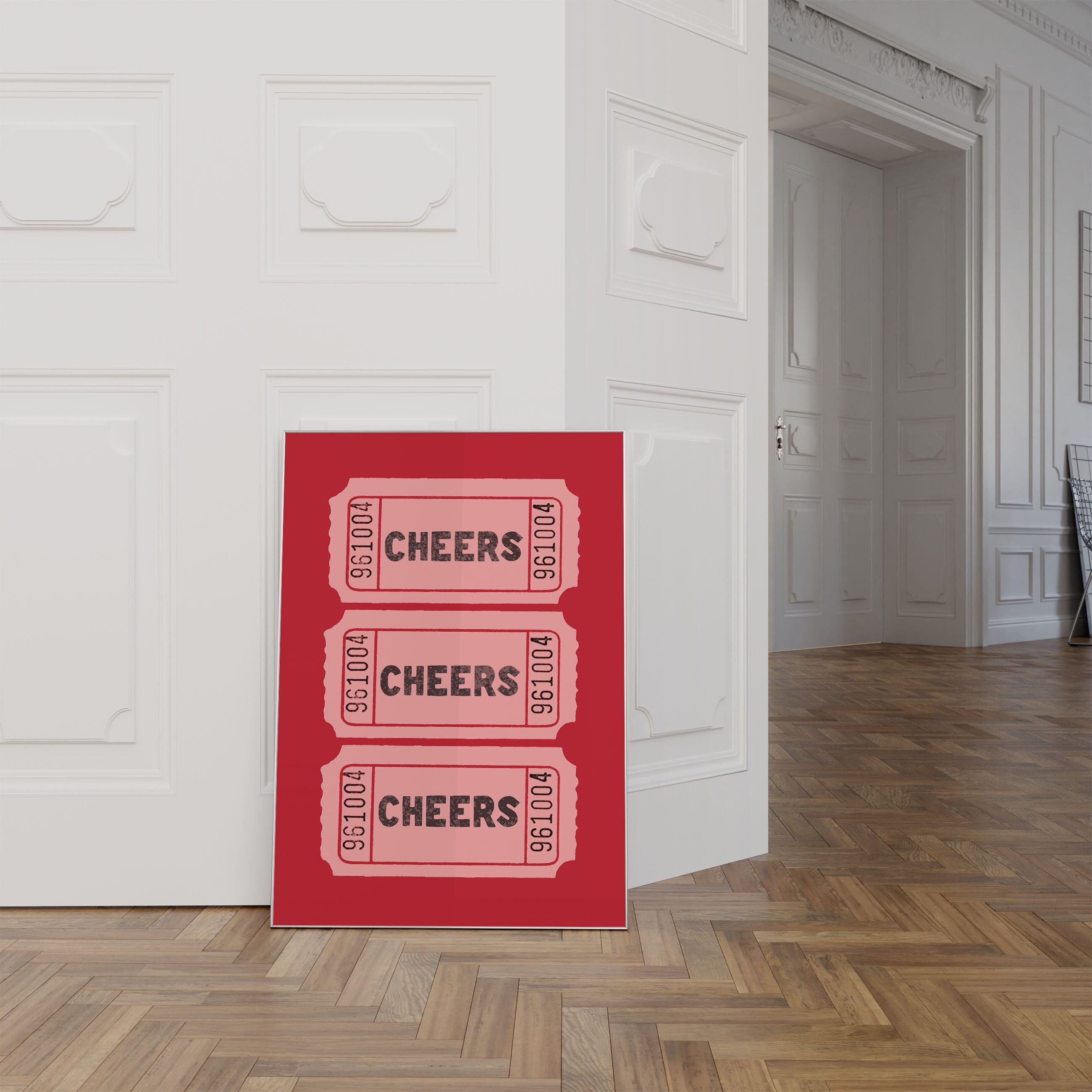 Cheers Pink Tickets Wall Print, Bar Cart Art, Digital Download, Retro Wall Decor, Printable Art, Downloadable Prints, Preppy, Retro Wall Art