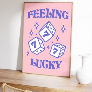 Feeling Lucky Dice Blue and Pink Wall Print, Digital Download Print ...
