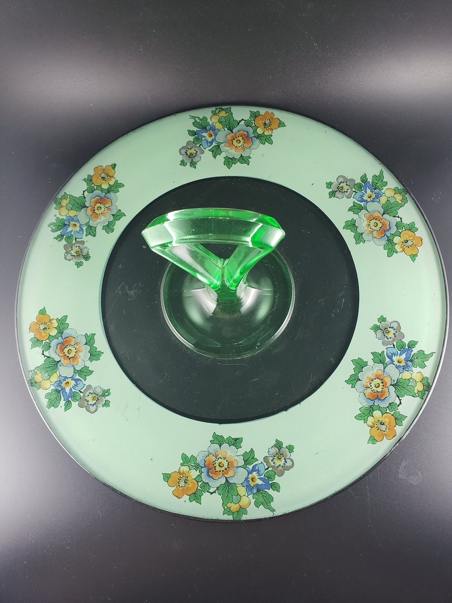 Vintage Uranium Glass Anchor Hocking Tidbit Serving Dish Etsy