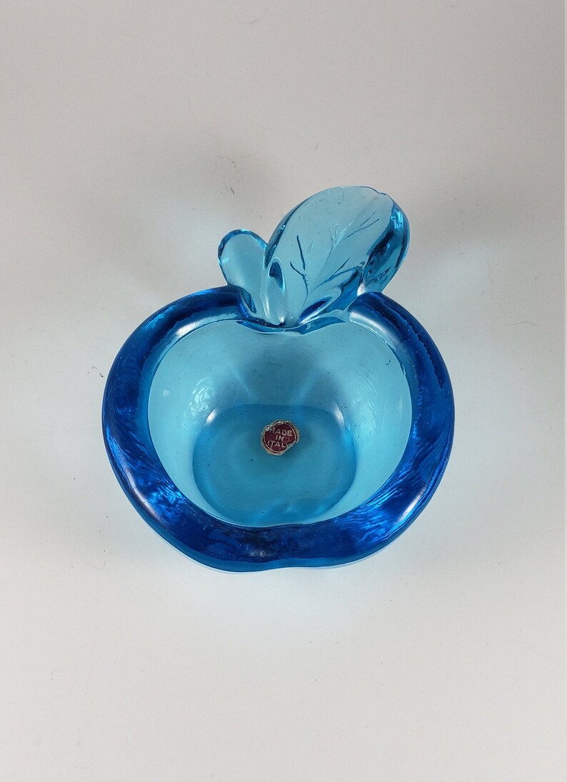 Vintage 1960s Murano Blue Glass Apple Ashtray Original Label Etsy