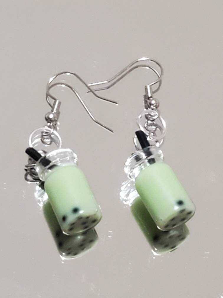Green Boba Tea Earrings Handmade Dangle Earrings Boba Tea Etsy UK