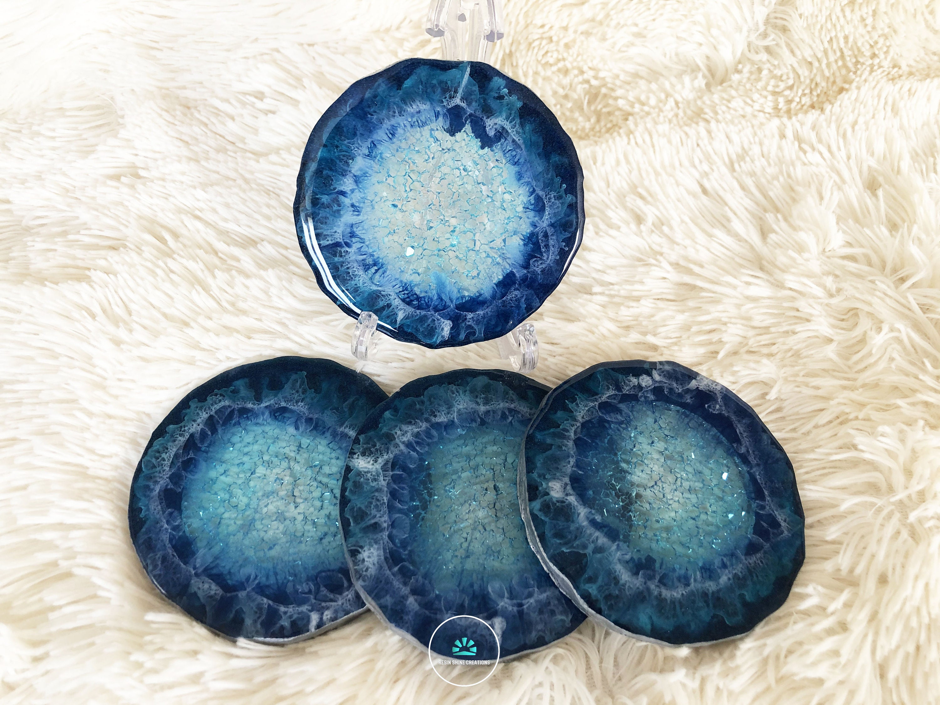 Blue resin coaster set of 4 resin coasters Etsy