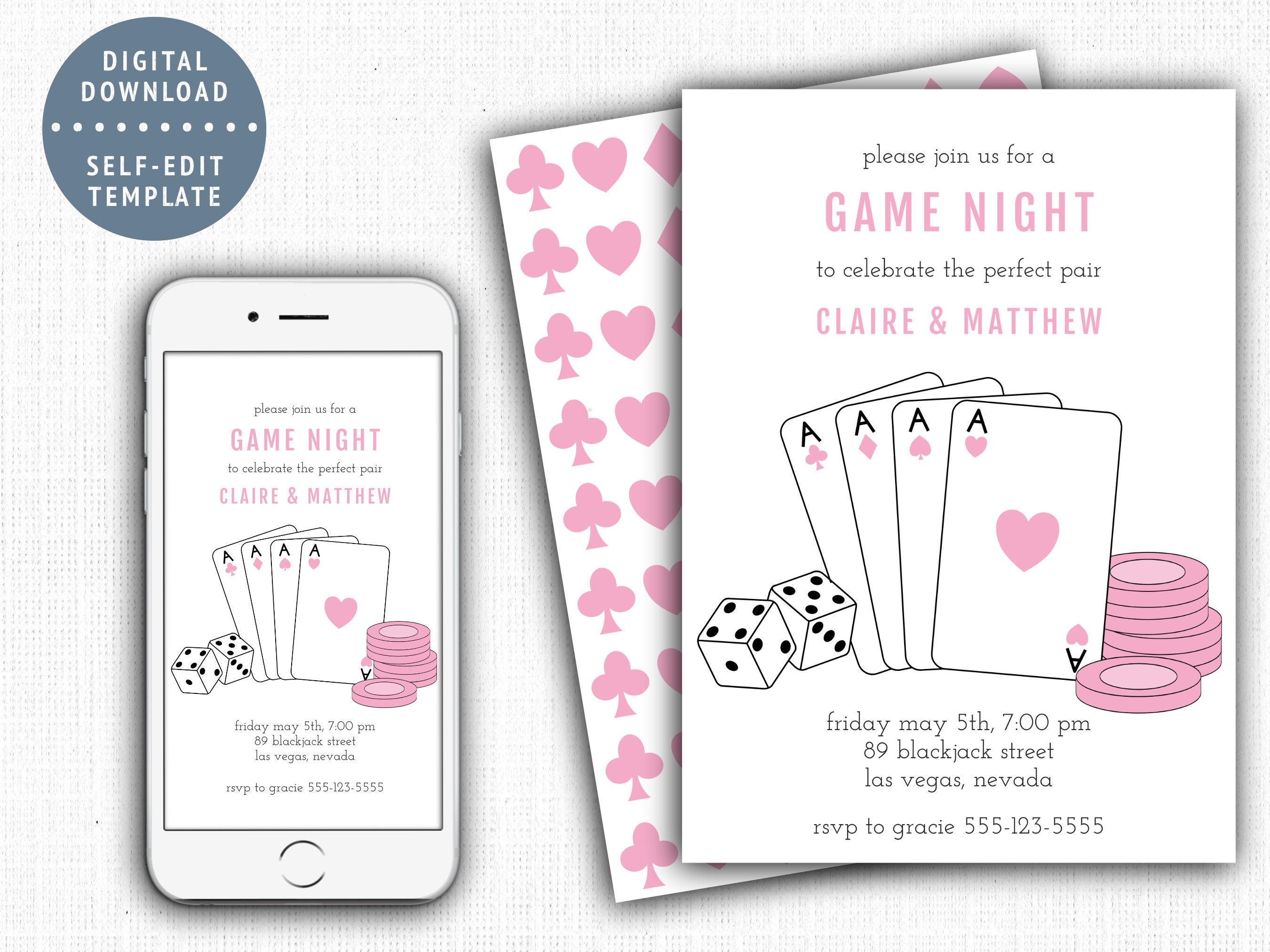 Game Night Invitation Template, Casino Wedding Shower Evite, Poker