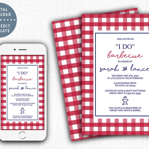 I Do BBQ Couples Shower Invitation Template, I Do Barbecue Wedding Shower Evite, Bridal Shower Digital Invitation