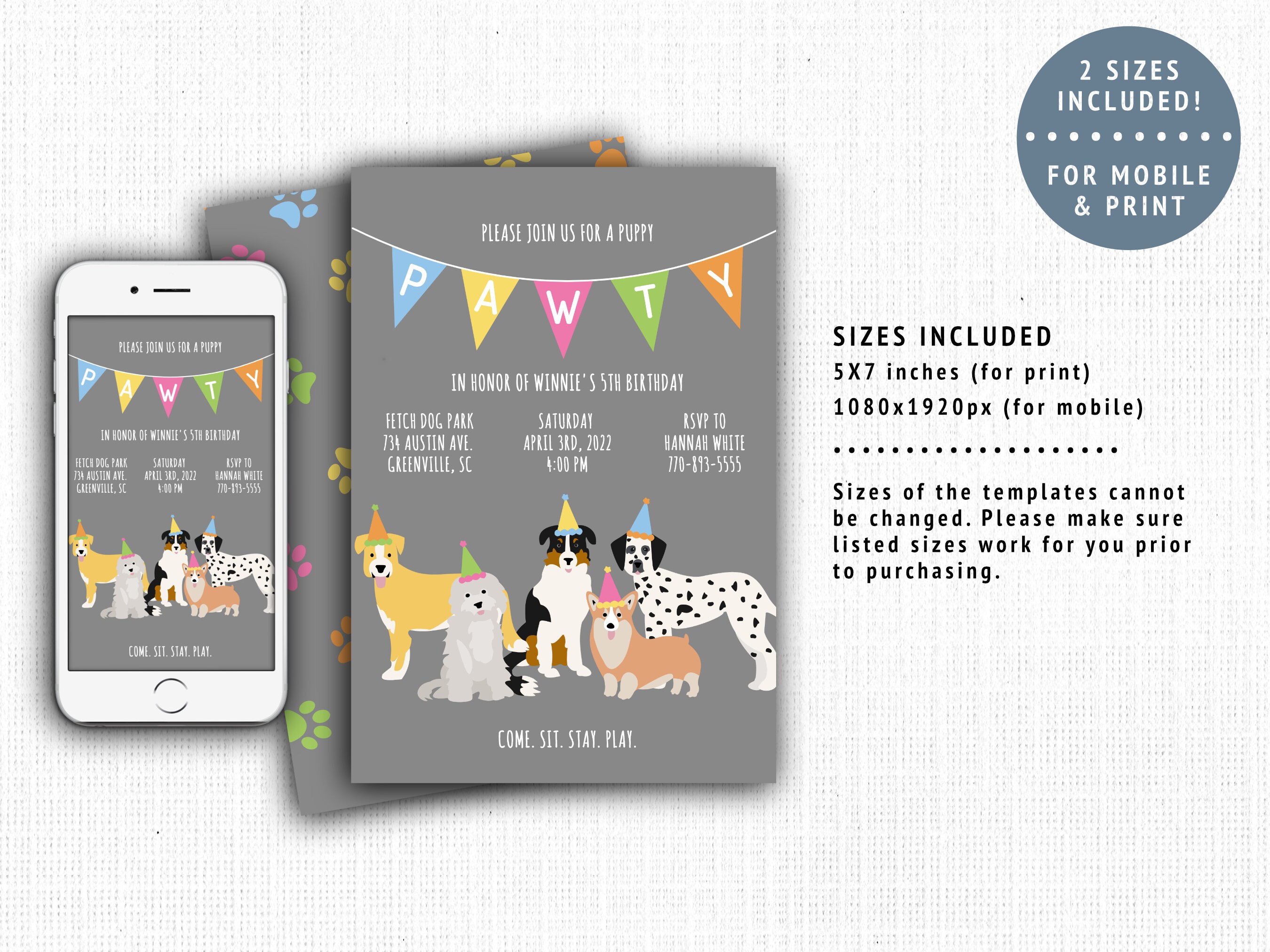 Dog Birthday Party Invitation Template, Puppy Pawty Evite, Dog Play ...
