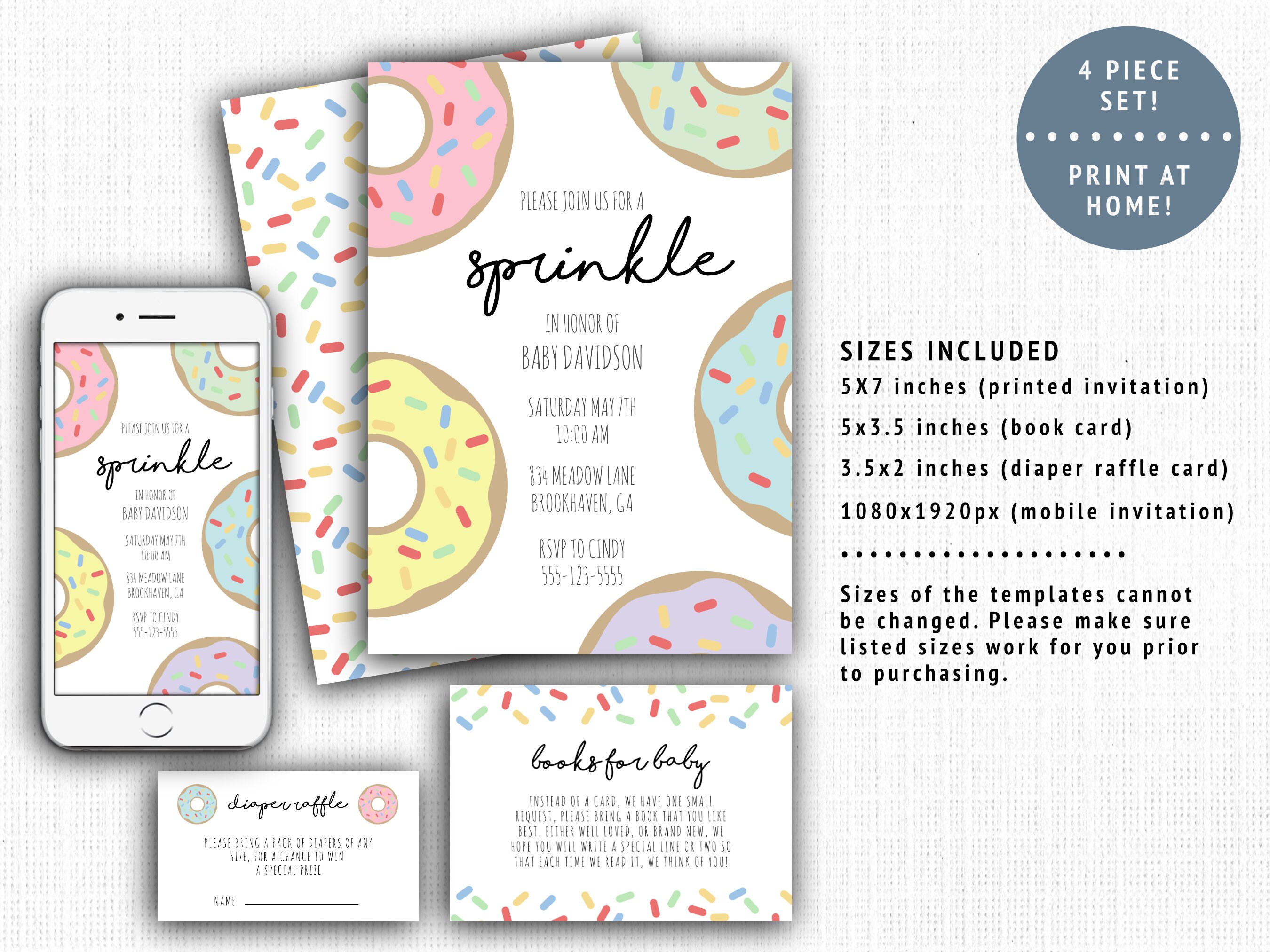 Donut Sprinkle Invitation Template, Baby Shower Diapers and Donuts