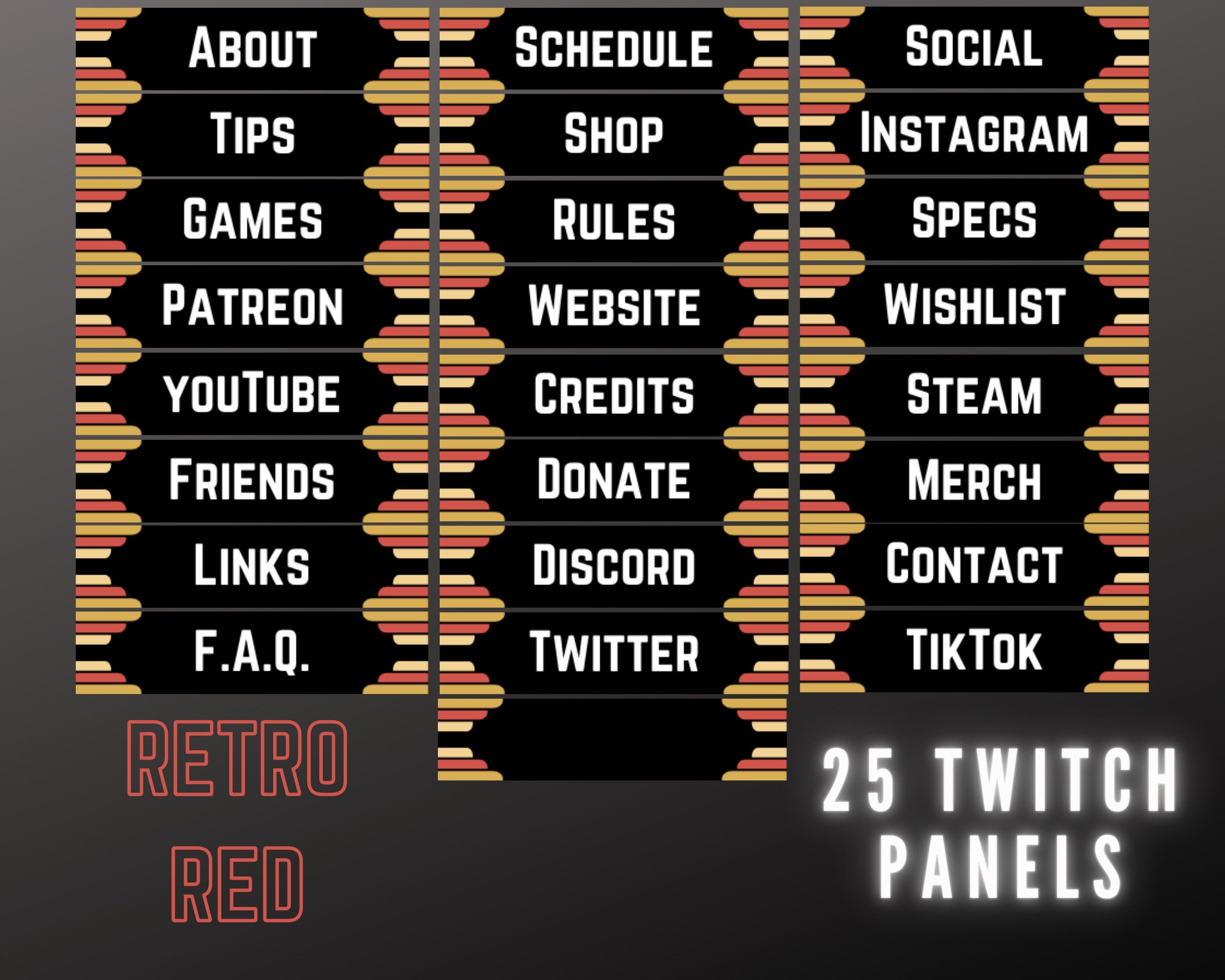 Retro Red Twitch Panels Simple Clean Bold for Streamers - Etsy