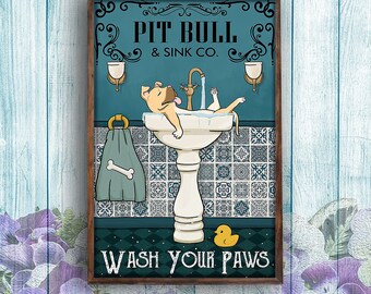 Vintage Bath Soap Company Pit Bull Poster Art Print Decor Home