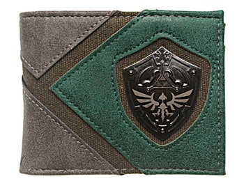 Zelda Hylians Shield Metal Logo Green Bi Fold Wallet