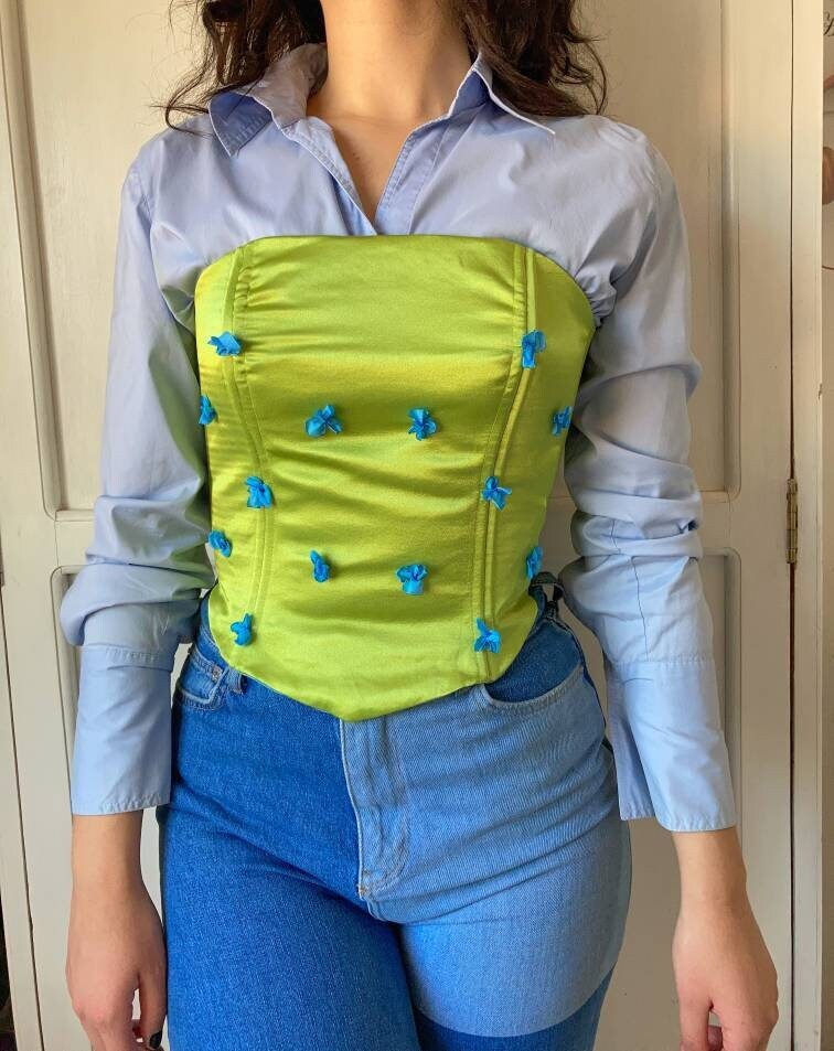 Corset With Flower/corset With Eyelets/straight Neckline Etsy UK