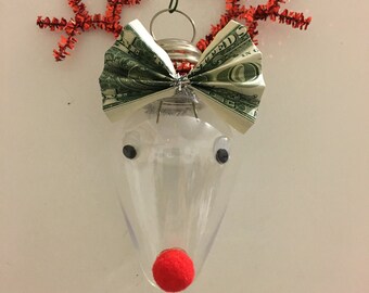 Christmas Money Reindeer Ornament With Jingle Bell in 3 Different Colors