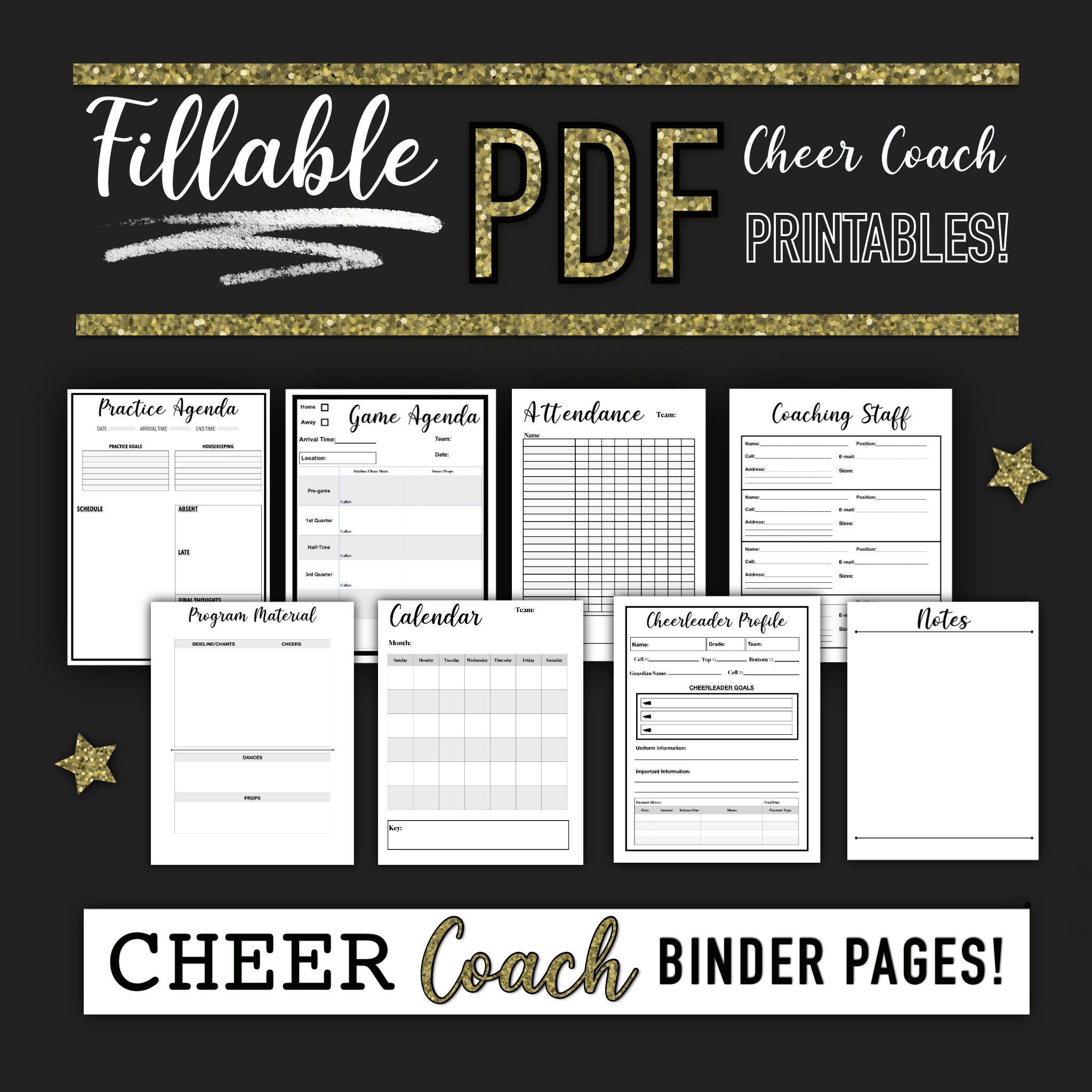 Cheerleading Coach Binder Fillable and  Printable, Digital Planning, Cheer Coach Planner